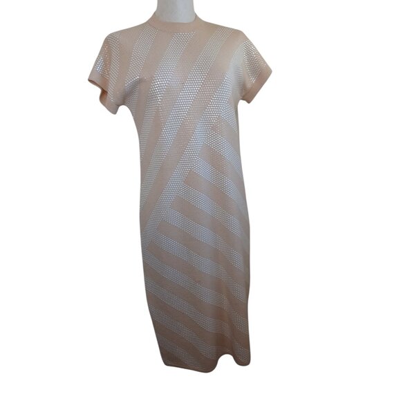 St John for Saks 5th Avenue Dress Tan White Paillette Detail Womens 10 - Picture 10 of 10